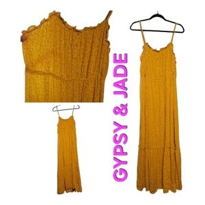 Gypsy & Jade Daisy Print Yellow Maxi Spagetti Straps Dress